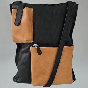 Chaos Leather Collection Black & Tan Leather Crossbody Sling Bag